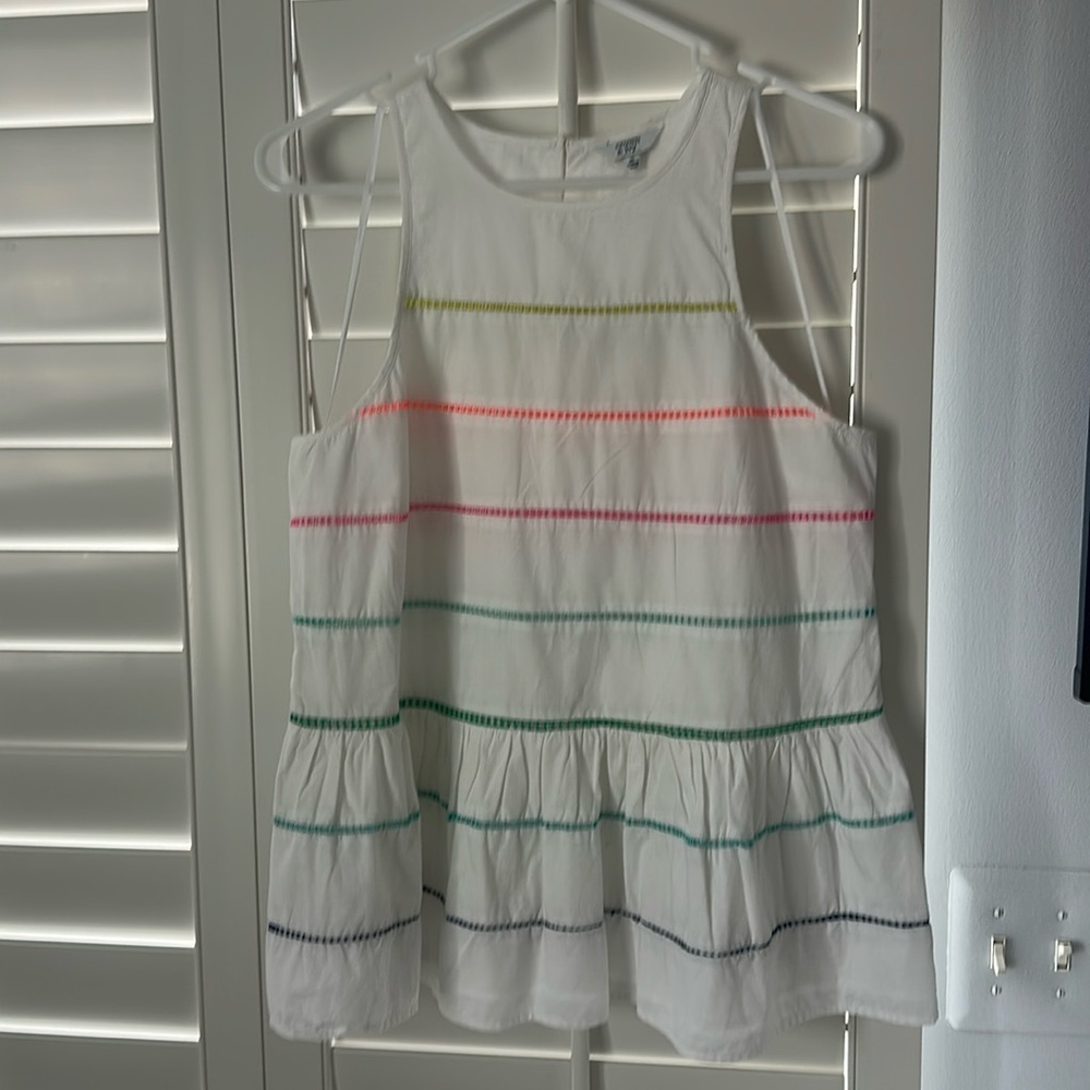 Crown & Ivy Womens Top Sz Medium White Hemstitching Peplum Ruffle NWOT